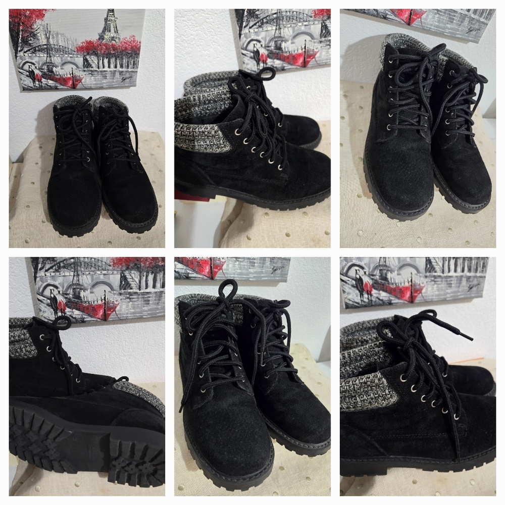 PREDICTIONS HIGH CUT WOMENS ANKLE BLACK SUEDE BOOTS 7.5